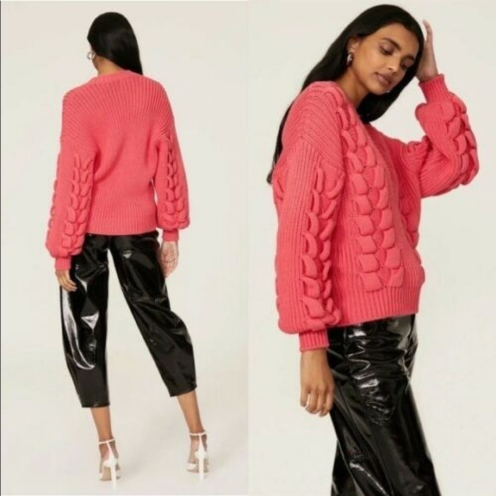 IRO Arwy Chunky Cable Oversized V-Neck Sweater 3D Knit Bubblegum Pink